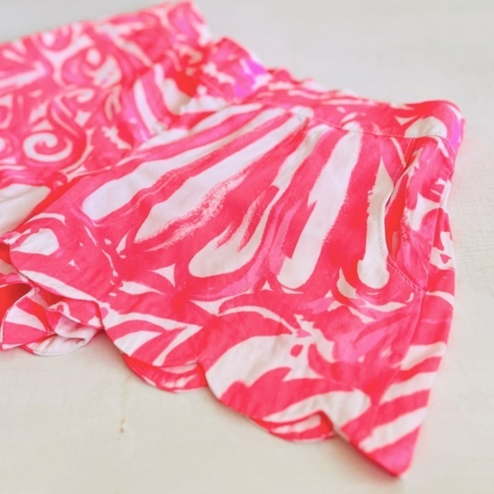 [Lilly Pulitzer] Pink Sun Ray Shimmy Shimmy Scalloped Hem Pull-On Dahlia Short